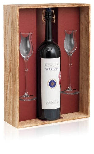 Poli Gift Box Sassicaia Grappa 0,5 + 2 čaše - Tvoja Vinoteka